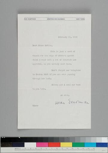 Max Eastman, writer and marxist critic, writes to GBH