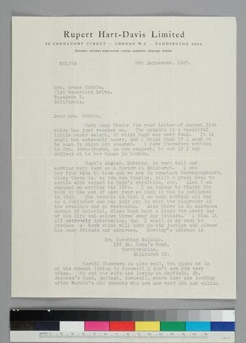 Publisher Rupert Hart-Davis, writes to GBH