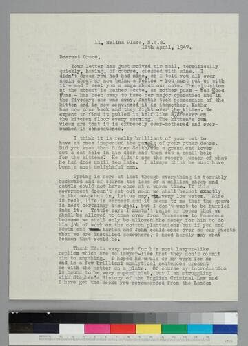 Writer Fryniwyd Tennyson (Jesse) Harwood writes to her friend Grace Hubble