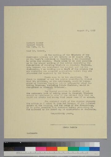 EPH writes to Herbert Hoover