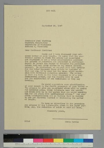 EPH writes to astronomer Joel Stebbins