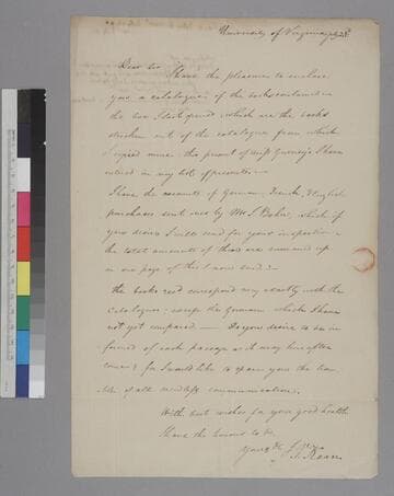 John V. Kean, University of Virginia, letter to Thomas Jefferson