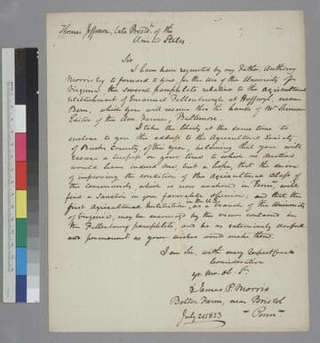James P. Morris, Bolton Farm, near Bristol, Pennsylvania, letter to Thomas Jefferson
