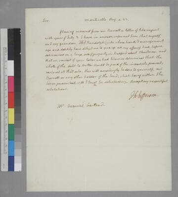 Thomas Jefferson, Monticello, letter to Samuel Garland, Lynchburg