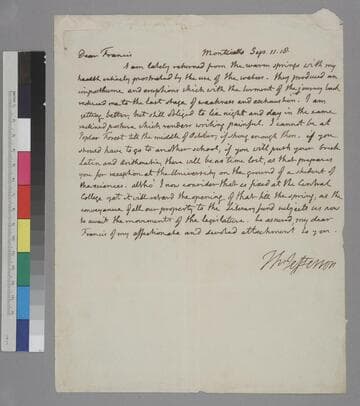 Thomas Jefferson, Monticello, letter to Francis Wayles Eppes