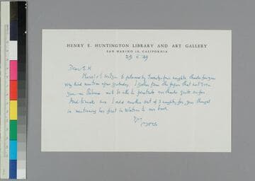 C. H. Collins Baker, member of the Huntington Library Research Group, writes to EPH