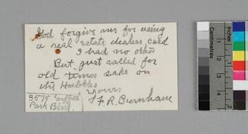 Frederick Burnham writes to GBH and EPH