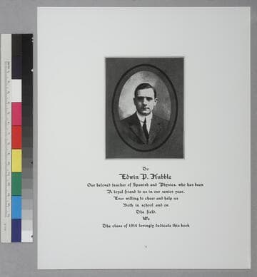 Dedication page of The Senior Blotter, the 1914 yearbook of New Albany High School, to Edwin Powell Hubble