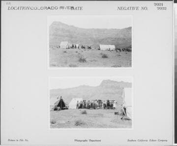 Colorado River - Survey party tent camp in desert