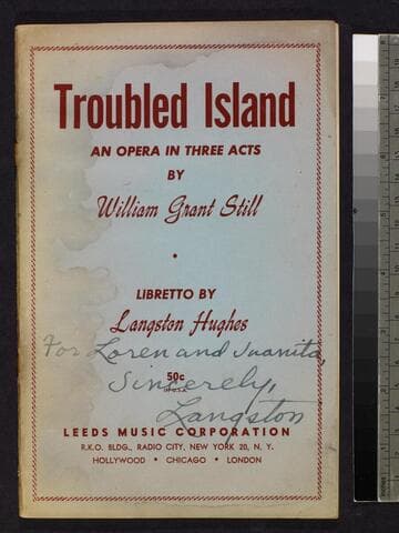 Booklet: "Troubled Island" signed by Langston Hughes