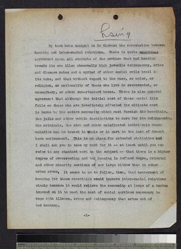 Untitled, incomplete speech by Loren Miller beginning "My task here tonight"