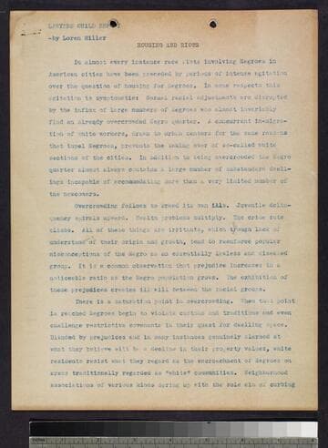 Report: "Housing and Riots" and document re: report