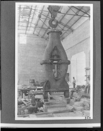 A construction crew preparing to install a needle casing at Kern River #1 Hydro Plant