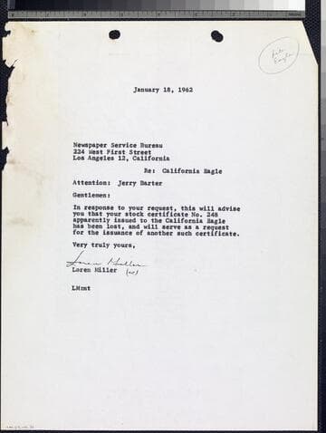 Letter by Miller to Barter, Newspaper Service Bureau