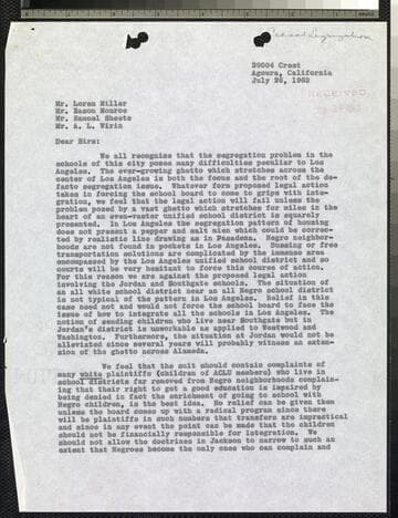 Letter by Boikess and Hardon re: segregation lawsuits