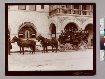 Wiley & Greeley's Tallyho leaving the Green Hotel for the Mountains, Nov. 1894