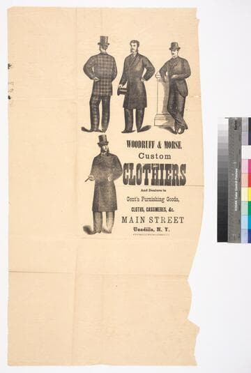 Woodruff & Morse, custom clothiers and dealers in gent's furnishing goods, cloths, cassimeres, &c. Main Street Unadilla, N.Y