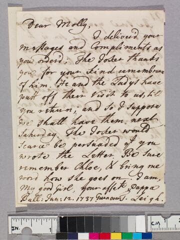 Leigh, Theophilus, 1693-1785. Letter to Mary Leigh Leigh, 1731-1797