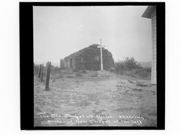 The old chapel at Yorba showing corner of new chapel at the left