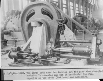 Large jack used for removing pins when changing buckets. When forcing out 1 pin in particular