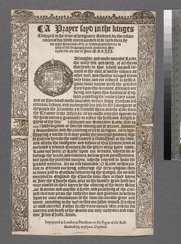 A prayer sayd in the kinges chappell in the tyme of hys graces sicknes, for the restauracion of his helth