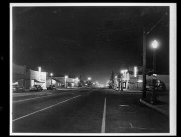 Street lighting on a city street business area