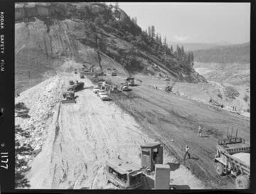Big Creek - Mammoth Pool - Dam near completion - upstream slope. elevation 3336