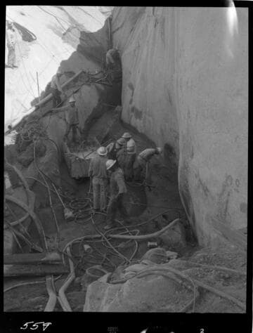 Big Creek - Mammoth Pool - First placement of dental concrete in cutoff trench