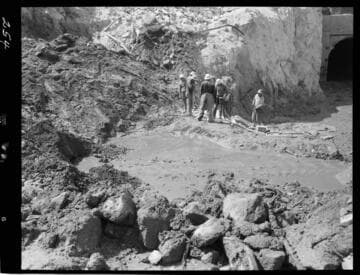 Big Creek - Mammoth Pool - First water breaking through from river to inlet channel of diversion tunnel