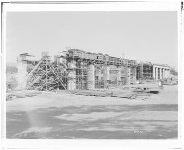 Etiwanda Steam Station - General view of south side of turbine bay columns looking northwest