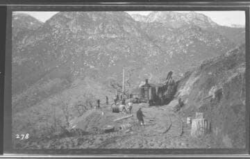 A construction crew excavating the reservoir at Kaweah #3 Hydro Plant