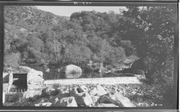 A detail of the dam at Kaweah #2 Hydro Plant showing part of the intake and the mountains in the background