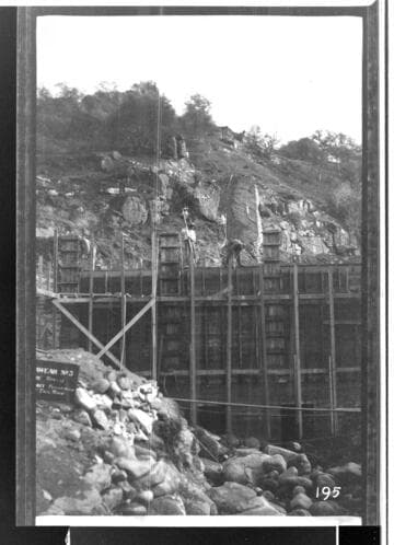 A construction crew building Kaweah #3 Power House and tailrace