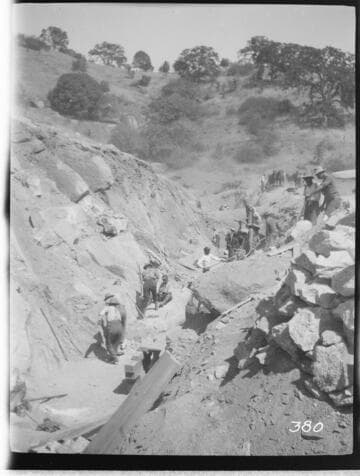 A construction crew working on the construction of the reservoir for the Tule Plant