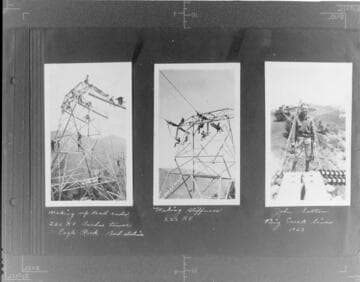 Making up deadends 220kV anchor tower Eagle Rock Sub. ; Making Stiffeners 220kV. ; Sohn Sutton. Big Creek lines