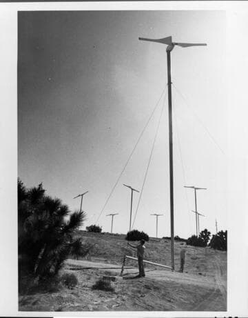 A 25-kilowatt Jay Carter horizontal axis wind turbine near Tehachapi