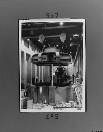 The third of three views of the installation of Unit A-5 at Hoover Dam [Arizona side] in 1943