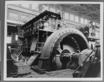 One of the Vernon Diesel Plant's massive engines under construction in 1933