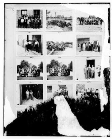 This is a multi-image negative that depicts group portraits. Undamaged images included on the plate are copies of original negatives: 02 - 01879; 02