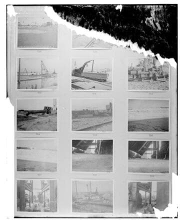 This is a multi-image negative that depicts construction at Long Beach Steam Plant. Undamaged images included on the plate are copies of original negatives: 02 - 00758; 02