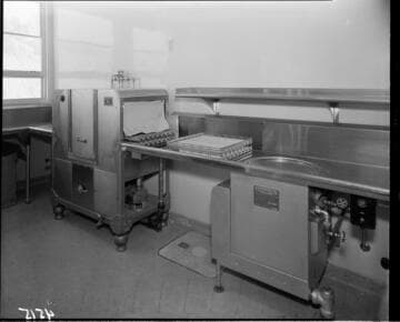 Commercial kitchen with combination dishwasher