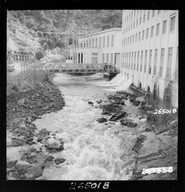 Big Creek Powerhouse 2 & 2A during sluicing maintenance for Dam #5