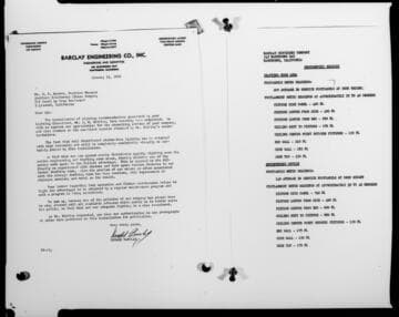 Letter from Barclay Engineering Co