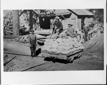 Tramway hauling cement up to Gem and Agnew Dams, then under construction