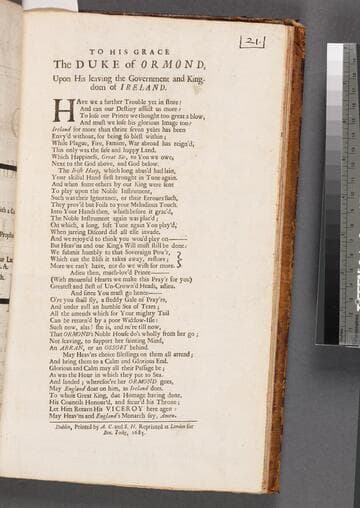 To His Grace the Duke of Ormond, upon his leaving the government and kingdom of Ireland