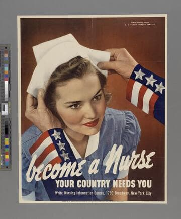 Become a nurse. Your country needs you. Write Nursing Information Bureau, 1790 Broadway, New York City