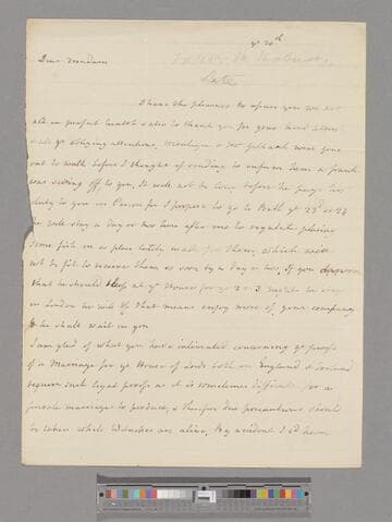 Montagu, Elizabeth (Robinson). Letter to Jane (Greenland) Robinson