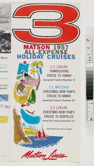 3 Matson 1957 all-expense holiday cruises
