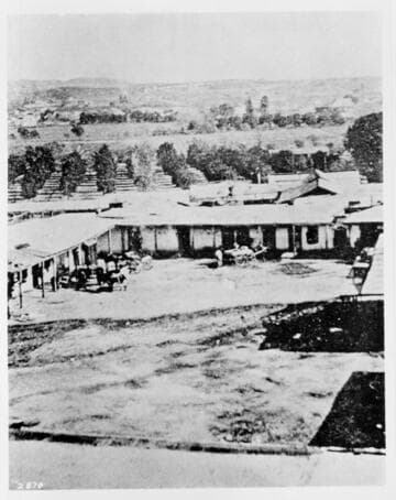 Ocampo Plaza where cockfights were held, East of Plaza, 1875