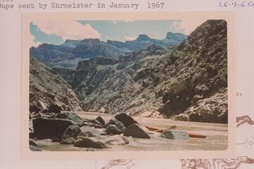 Uhrmeister's kayak at Mile 103 during his solo run from Mile 89 in Grand Canyon to Temple Bar